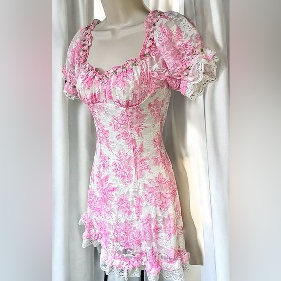Size XSmall ……….Sweet Form Fitting Pink Lace Mini Dress.  New…..Sugar Thrillz - Picture 3 of 10